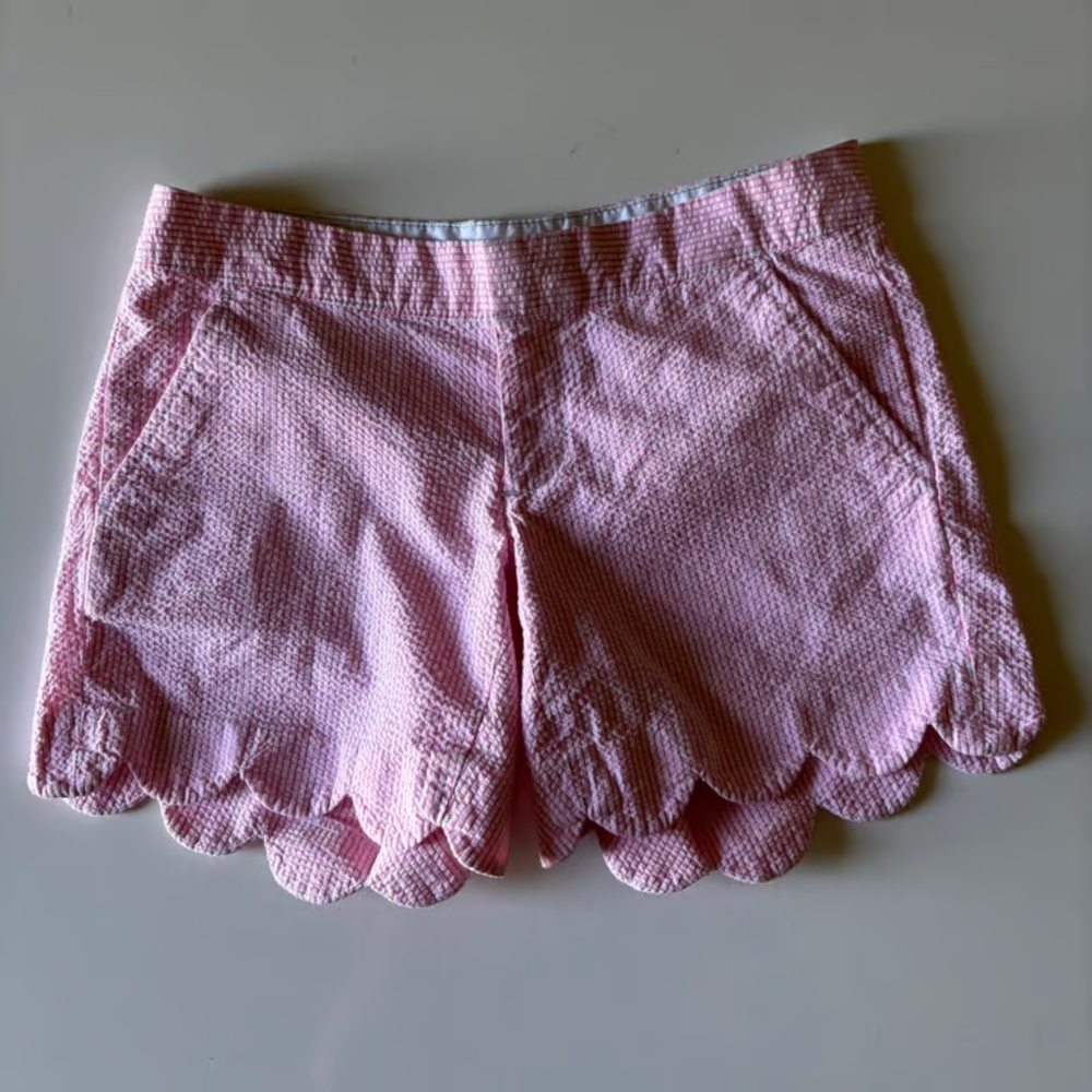 Pink Bermuda Shorts with Scalloped Hem